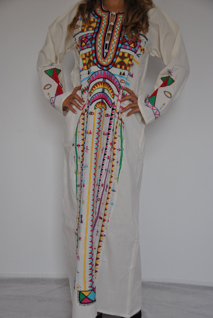 Vintage Bedouin Long Maxi Kaftan hand embroidered dress, Fresh summer dress, S to XXL, Bohemian Kaftan, Egyptian cotton.