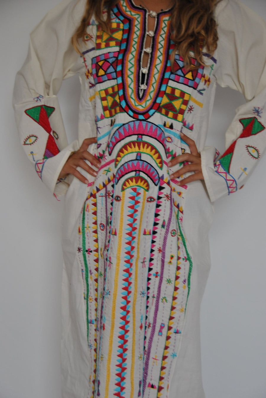 Vintage Bedouin Long Maxi Kaftan hand embroidered dress, Fresh summer dress, S to XXL, Bohemian Kaftan, Egyptian cotton.