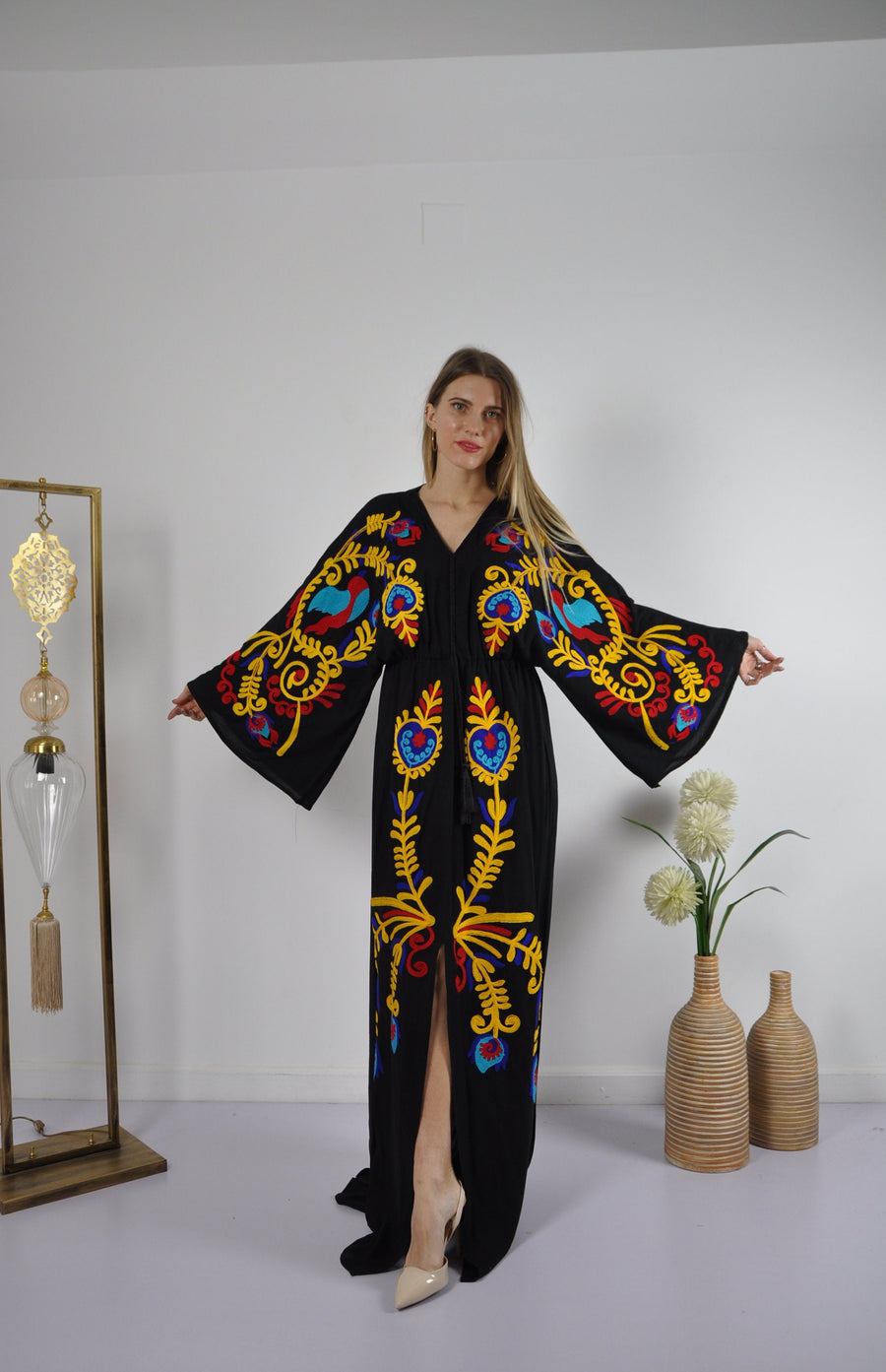 Black boho Maxi kaftan dress, Embroidered caftan dress, African women clothing, Boho maxi dress, Bohemian maxi dress, Boho summer caftan