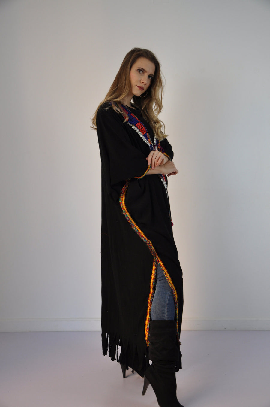 Bedouin Hand embroidered Kimono cardigan, Black Kimono, Boho Kimono Cardigan, Womens Cardigans, Boho Cardigan, Duster, Velvet Cardigan