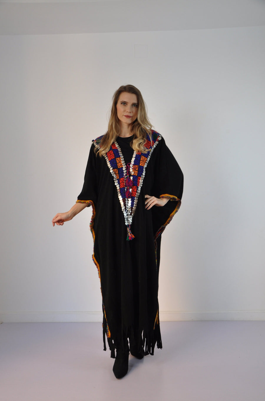 Bedouin Hand embroidered Kimono cardigan, Black Kimono, Boho Kimono Cardigan, Womens Cardigans, Boho Cardigan, Duster, Velvet Cardigan