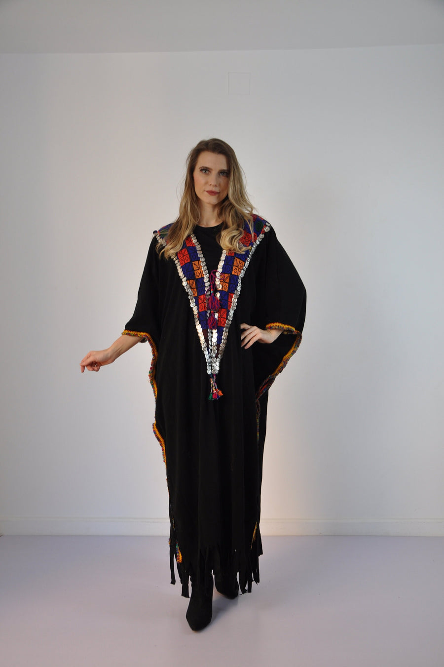 Bedouin Hand embroidered Kimono cardigan, Black Kimono, Boho Kimono Cardigan, Womens Cardigans, Boho Cardigan, Duster, Velvet Cardigan