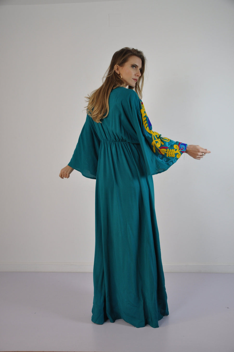 Vibrant Turquoise summer Kaftan, Embroidered Kaftan dress, Kaftans for women, Boho maxi Kaftan, Bohemian maxi dress, Boho summer Kaftan,