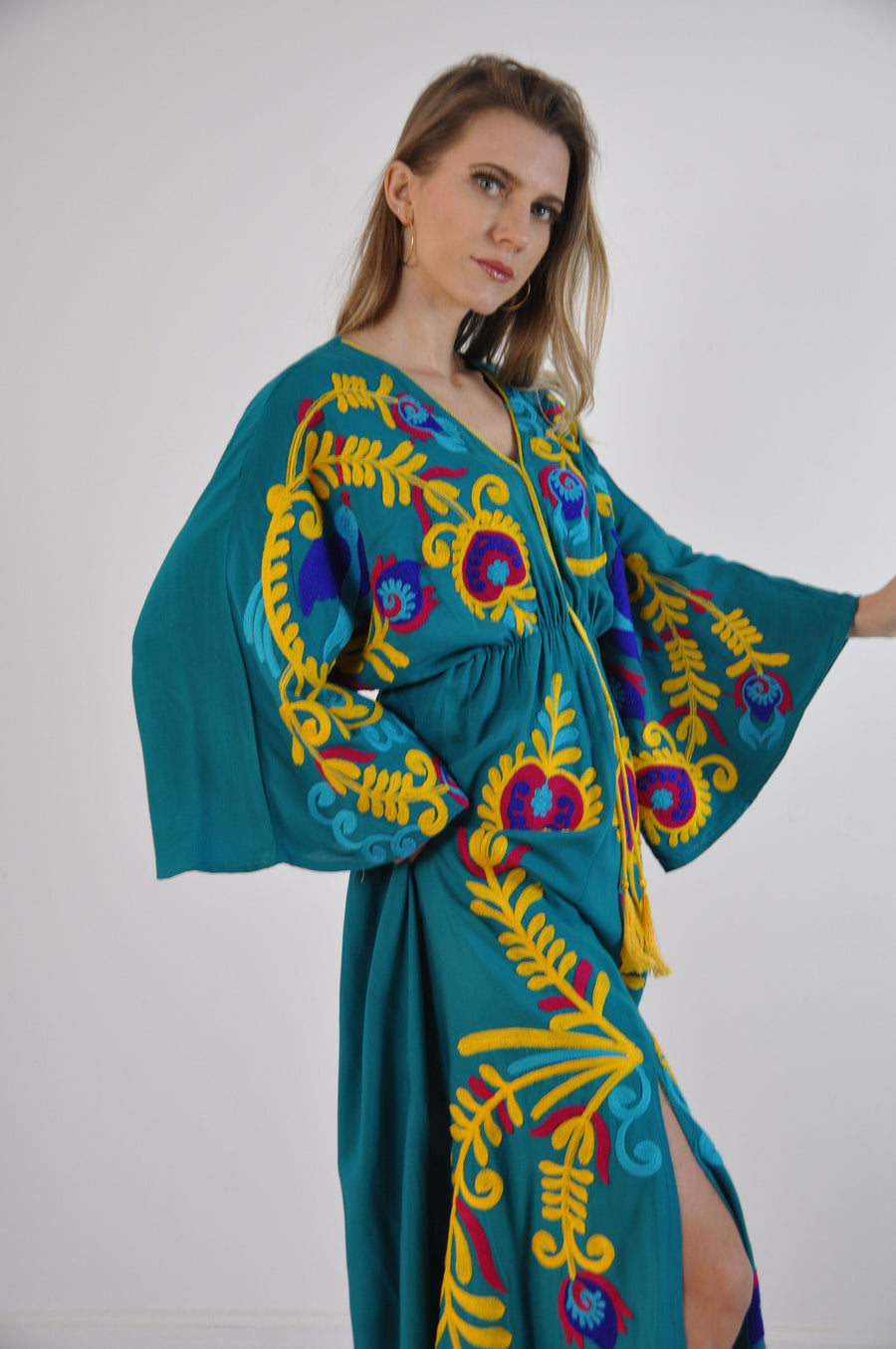 Vibrant Turquoise summer Kaftan, Embroidered Kaftan dress, Kaftans for women, Boho maxi Kaftan, Bohemian maxi dress, Boho summer Kaftan,