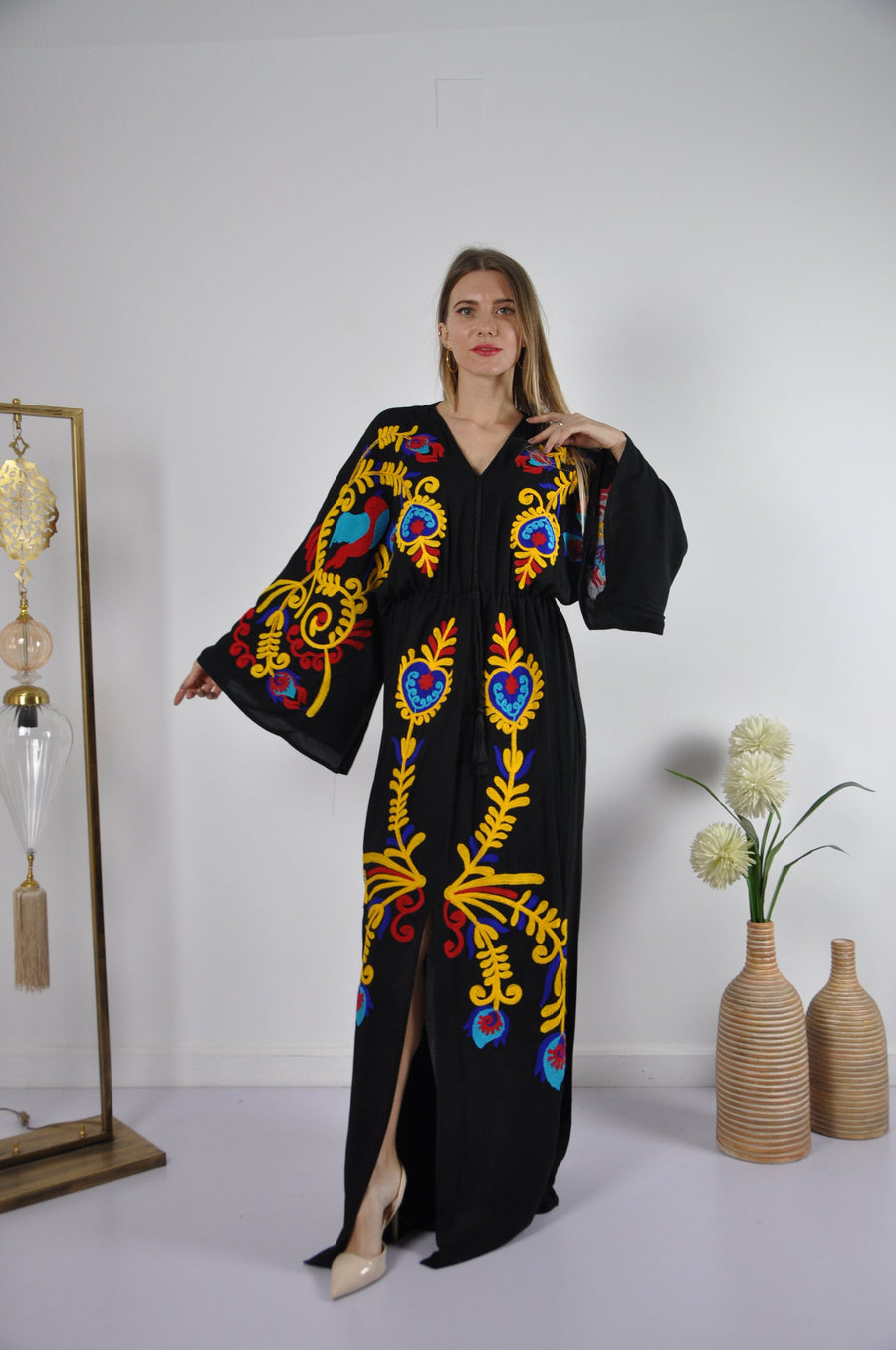 Black boho Maxi kaftan dress, Embroidered caftan dress, African women clothing, Boho maxi dress, Bohemian maxi dress, Boho summer caftan