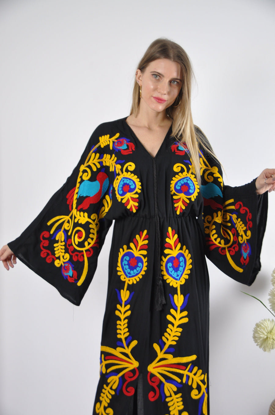 Black boho Maxi kaftan dress, Embroidered caftan dress, African women clothing, Boho maxi dress, Bohemian maxi dress, Boho summer caftan