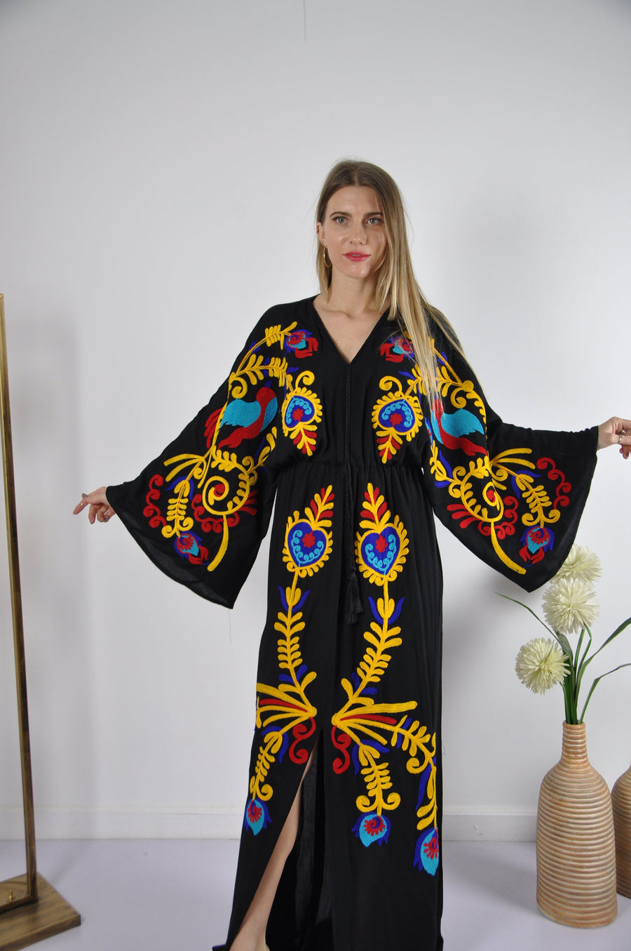 Black boho Maxi kaftan dress, Embroidered caftan dress, African women clothing, Boho maxi dress, Bohemian maxi dress, Boho summer caftan