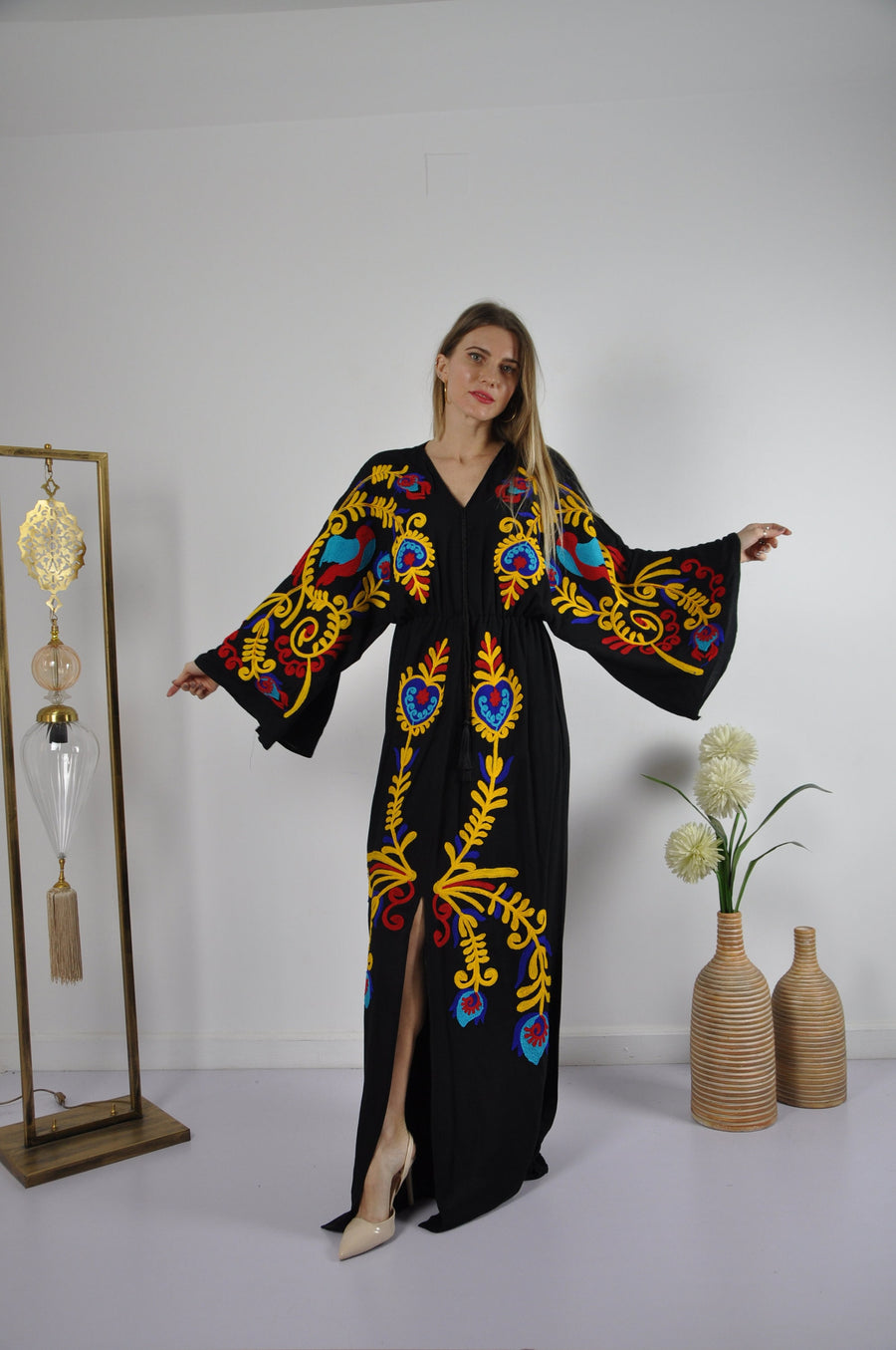 Black boho Maxi kaftan dress, Embroidered caftan dress, African women clothing, Boho maxi dress, Bohemian maxi dress, Boho summer caftan