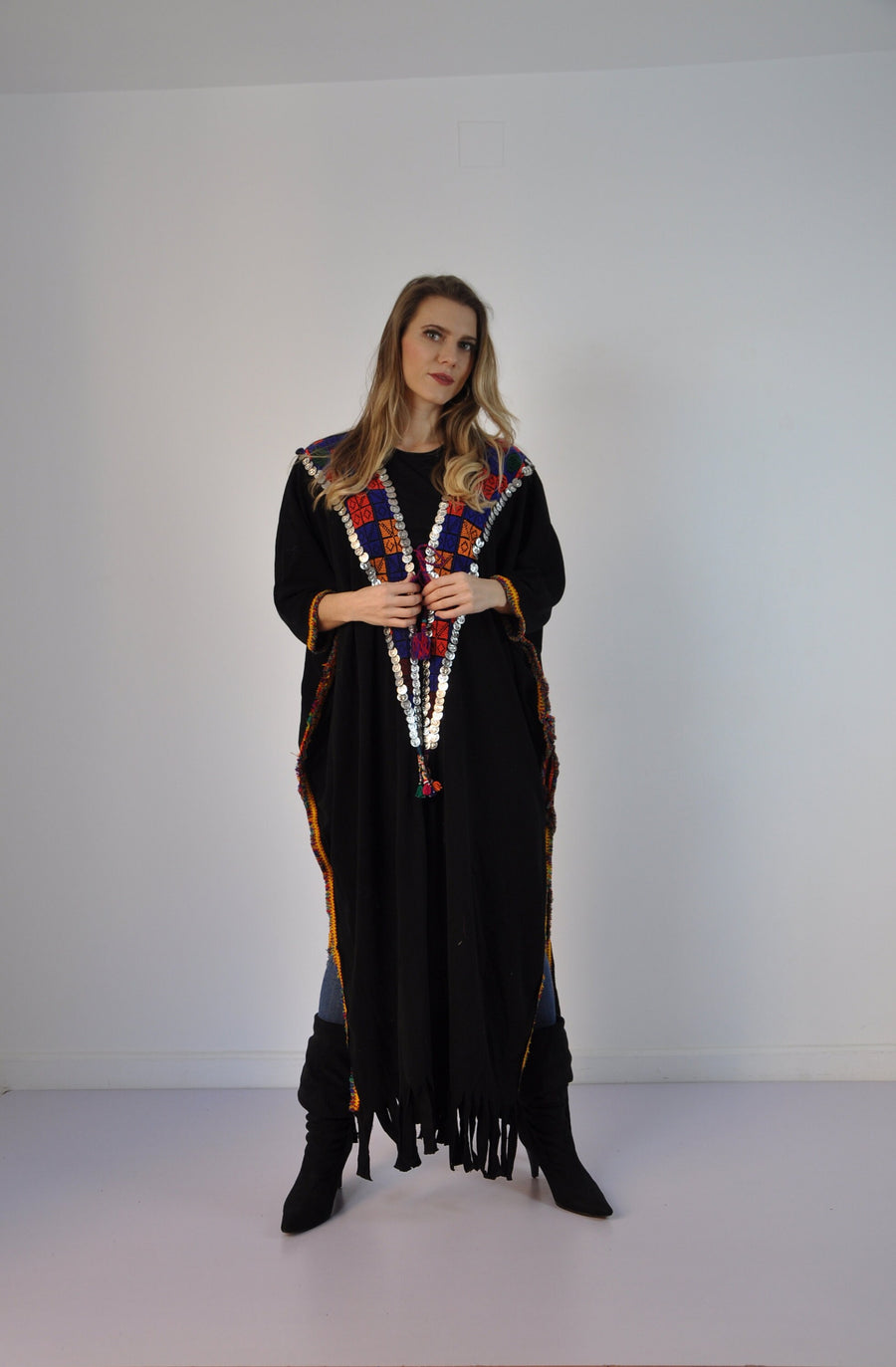 Bedouin Hand embroidered Kimono cardigan, Black Kimono, Boho Kimono Cardigan, Womens Cardigans, Boho Cardigan, Duster, Velvet Cardigan