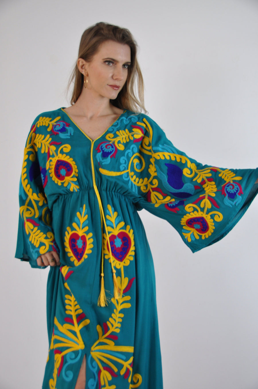 Vibrant Turquoise summer Kaftan, Embroidered Kaftan dress, Kaftans for women, Boho maxi Kaftan, Bohemian maxi dress, Boho summer Kaftan,