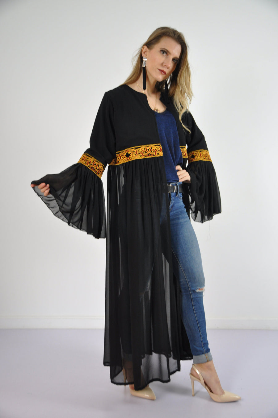 Ramadan Kimono, Black women Kimono, Boho embroidered kimono, Womens boho Cardigans, Boho Cardigan, Duster, Black Cardigan, Kimonos