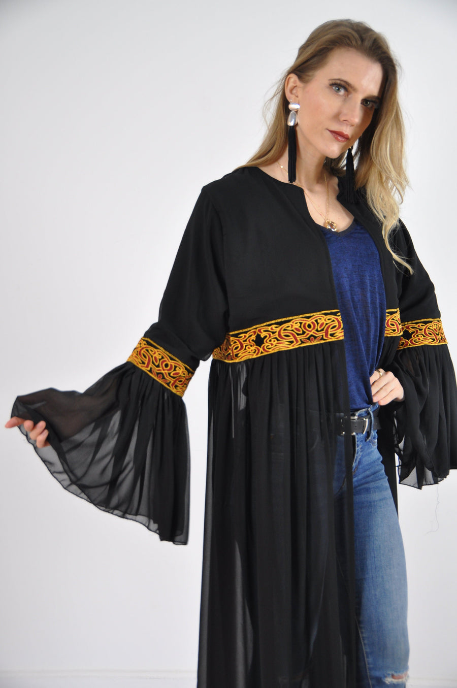 Ramadan Kimono, Black women Kimono, Boho embroidered kimono, Womens boho Cardigans, Boho Cardigan, Duster, Black Cardigan, Kimonos