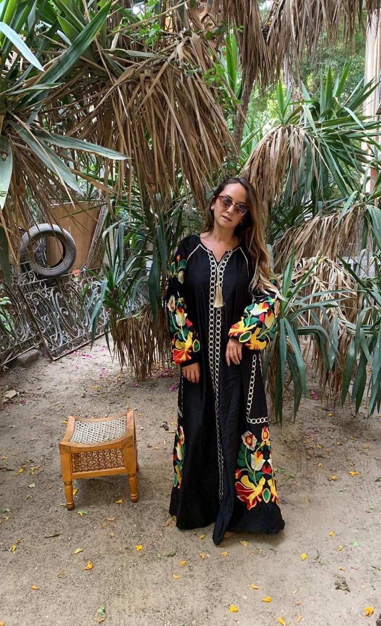 Boho black Caftan, Long sleeve Caftan dress, Colorful embroidered Caftan dress, Caftan maxi dress, Caftans for women, Caftans