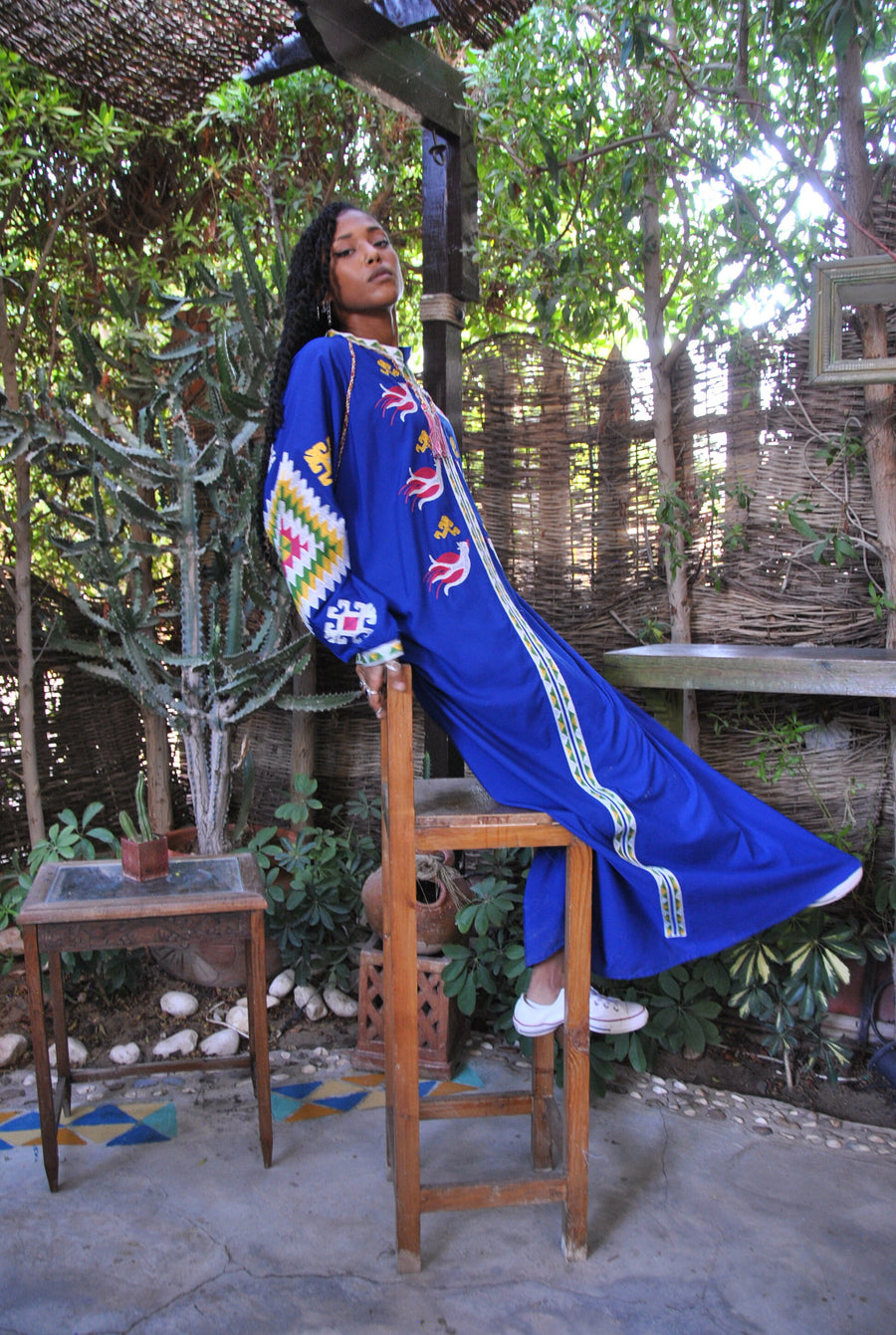 Boho blue summer Kaftan, Long sleeve cotton Kaftan dress, Colorful embroidered Kaftan dress, kaftan maxi dress, Caftans for women, Caftans