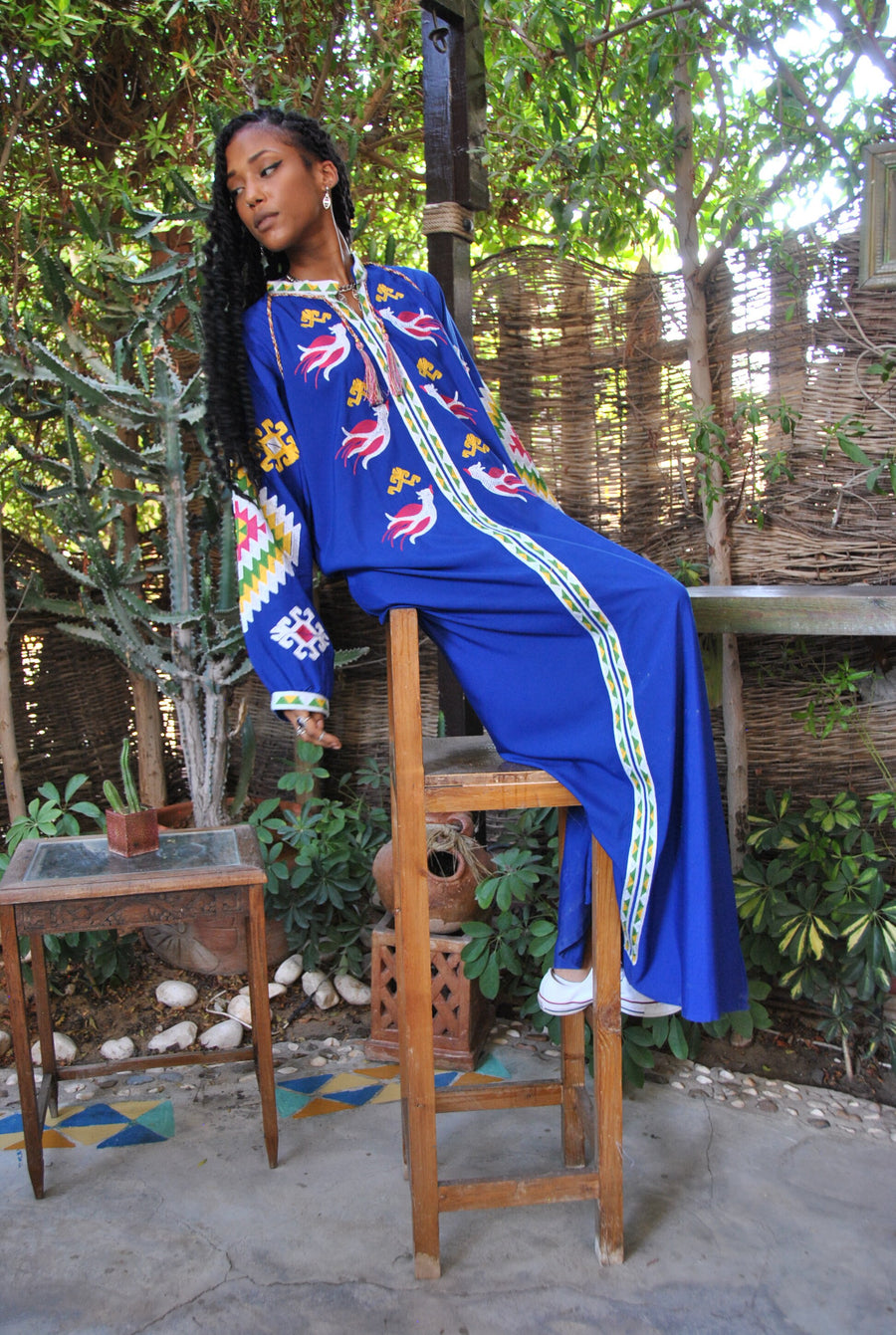 Boho blue summer Kaftan, Long sleeve cotton Kaftan dress, Colorful embroidered Kaftan dress, kaftan maxi dress, Caftans for women, Caftans