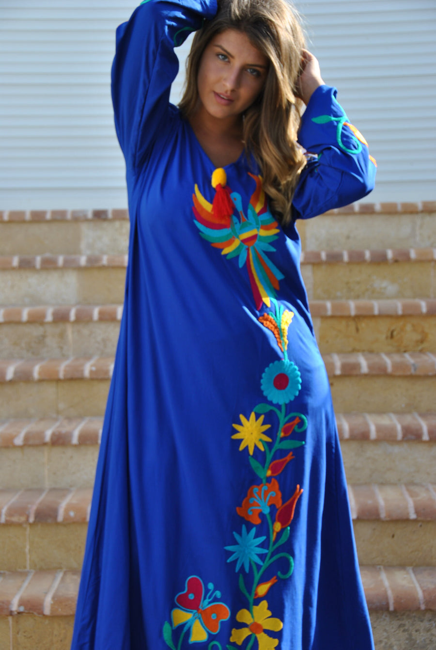 Blue peacock embroidered Caftan, caftans for women, embroidered Caftan dress, Caftan maxi dress, Caftans for women, Caftans