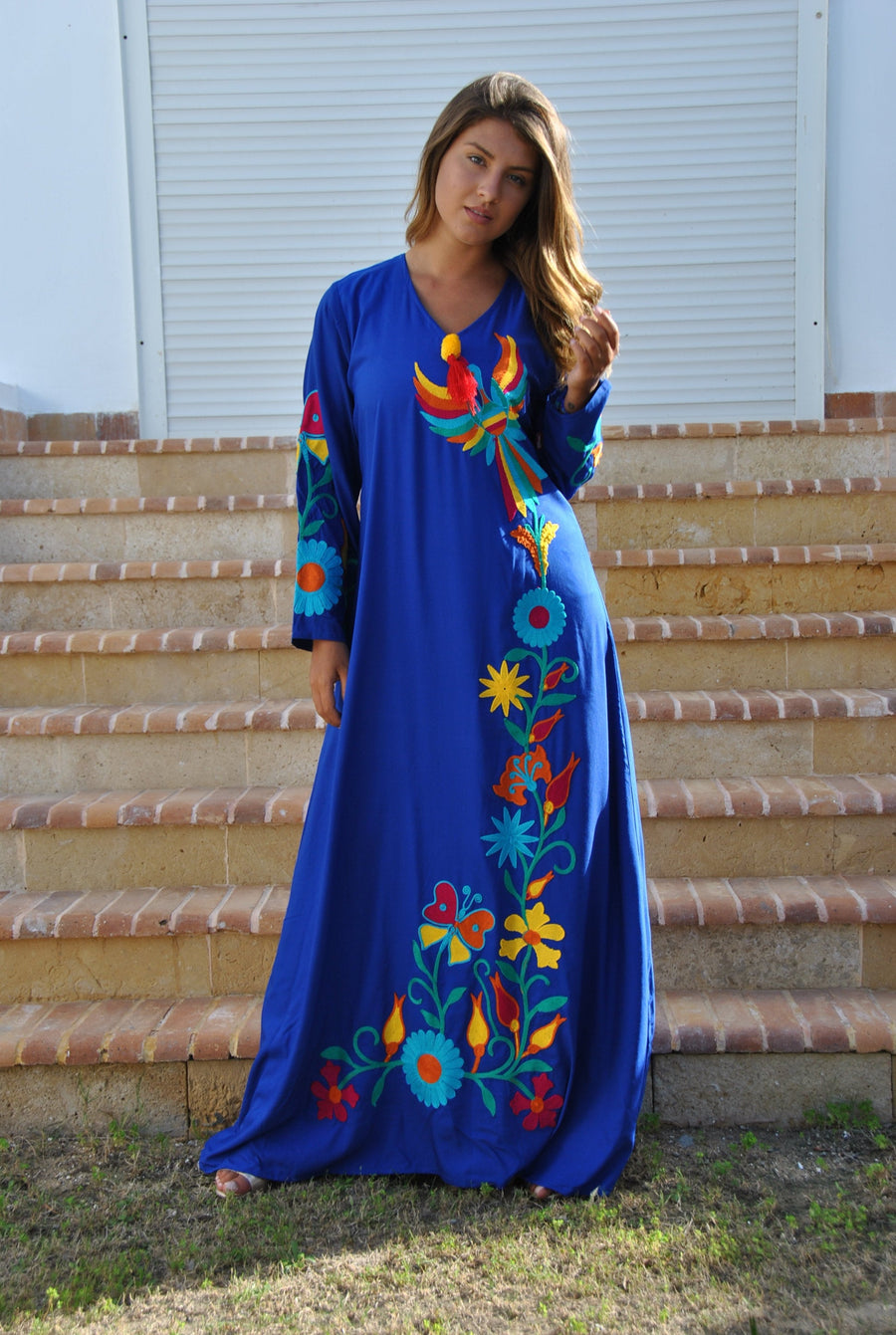 Blue peacock embroidered Caftan, caftans for women, embroidered Caftan dress, Caftan maxi dress, Caftans for women, Caftans