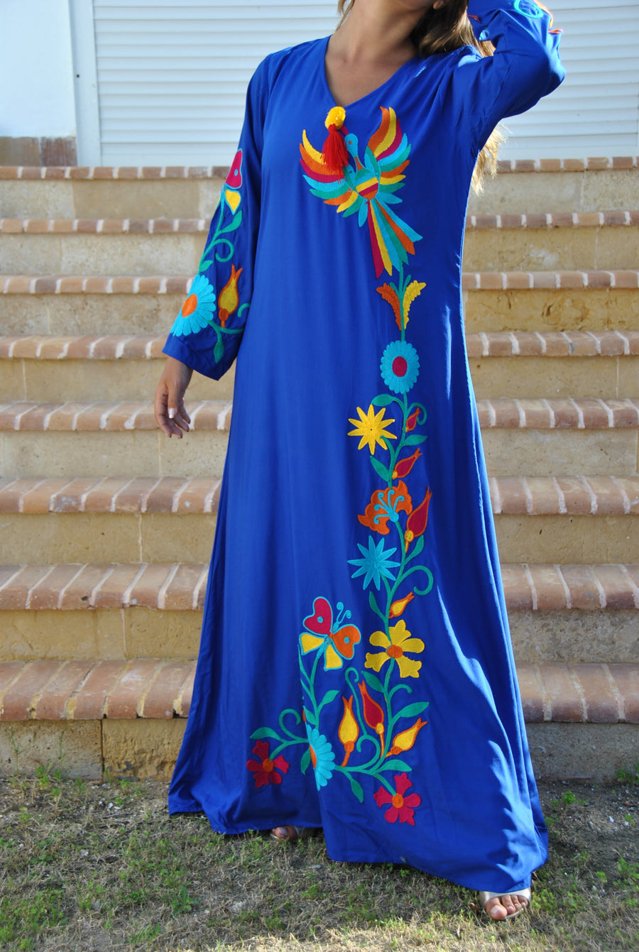 Blue peacock embroidered Caftan, caftans for women, embroidered Caftan dress, Caftan maxi dress, Caftans for women, Caftans