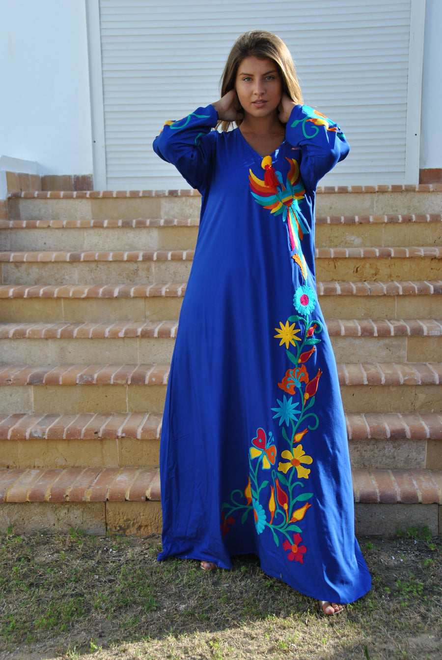 Blue peacock embroidered Caftan, caftans for women, embroidered Caftan dress, Caftan maxi dress, Caftans for women, Caftans