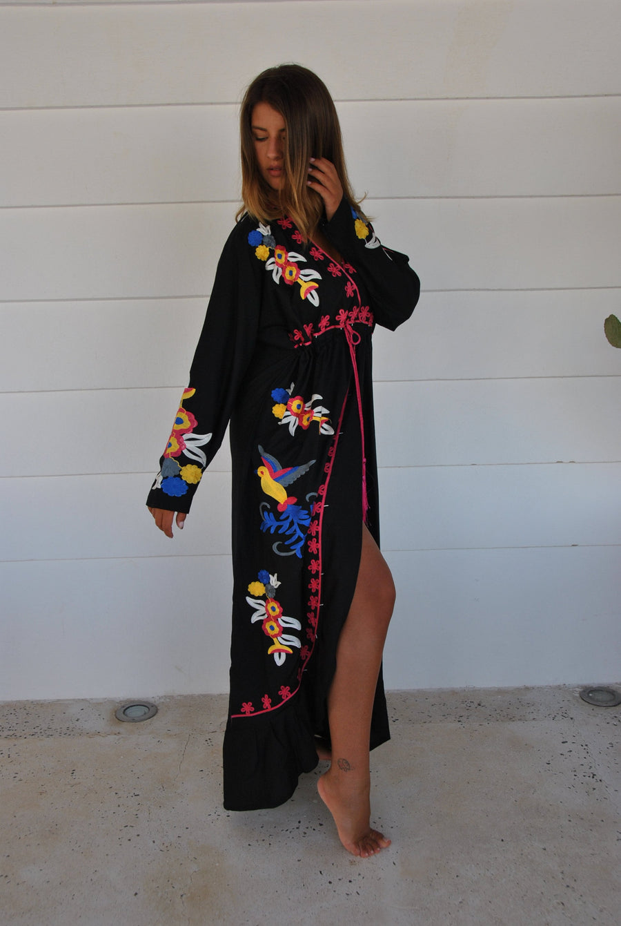 Black birds embroidered caftan, Open slit Cotton caftan dress, African women clothing, Bohemian maxi dress, Boho summer caftan, kaftans