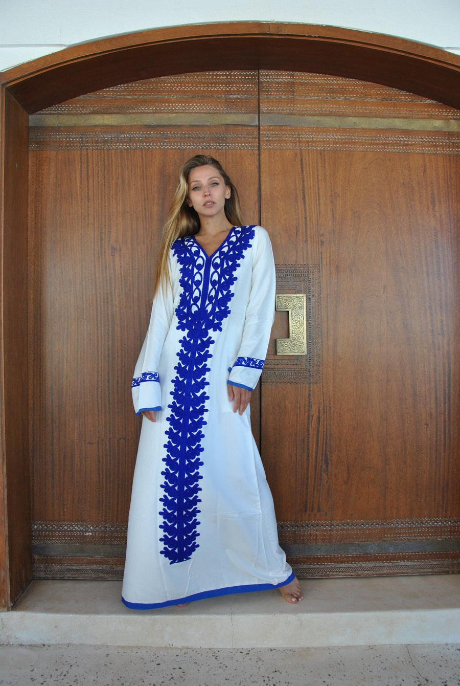 White Autumn Winter Bohemian Maxi kaftan dress Long sleeve caftan Gipci LLC