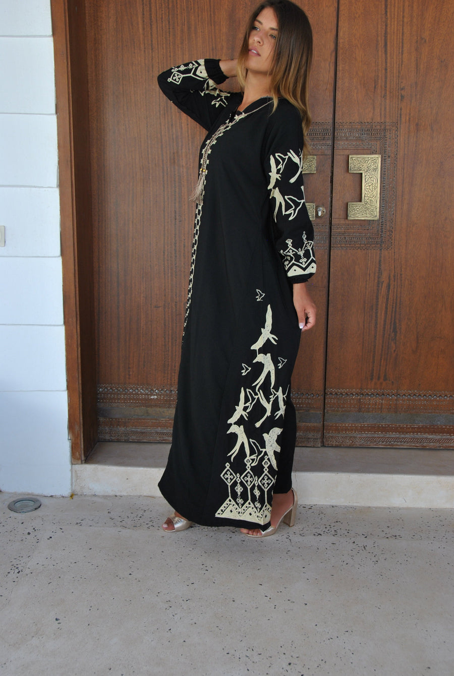 Black flock of birds embroidered Caftan, caftans for women, embroidered Caftan dress, Caftan maxi dress, Caftans for women, Caftans