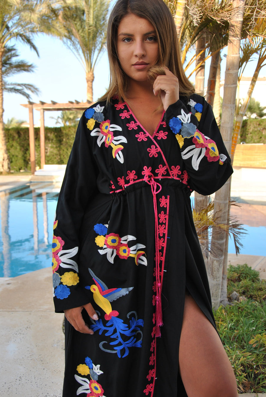 Black birds embroidered caftan, Open slit Cotton caftan dress, African women clothing, Bohemian maxi dress, Boho summer caftan, kaftans