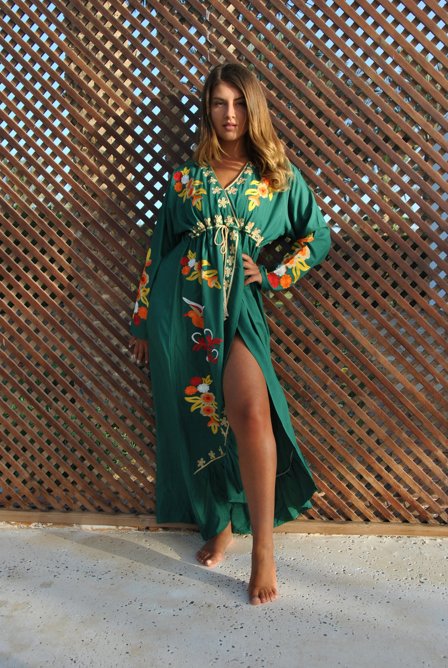 Green birds embroidered caftan, Open slit Cotton caftan dress, African women clothing, Bohemian maxi dress, Boho summer caftan, kaftans