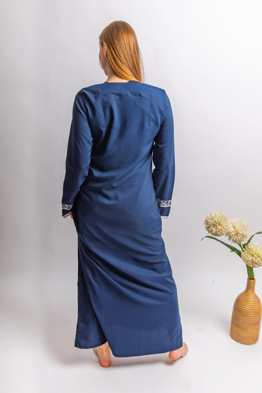 Navy blue Autumn / Winter Bohemian Maxi kaftan dress, Long sleeve cotton caftan, Chic embroidered caftan, Egyptian cotton, caftans for women