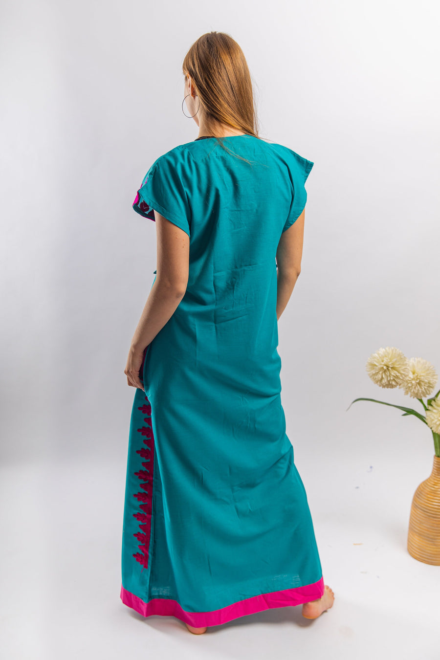 Elegant teal green evening maxi dress, Bohemian Kaftan. Summer night out, Elegant evening gown, classy dinner Kaftan, Egyptian cotton.