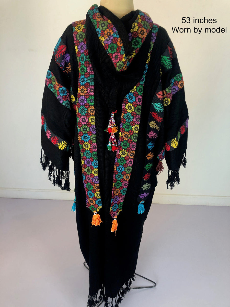 Plus size winter Kimono jacket, black winter kimono, boho kimono, Embroidered Wool Kimono, Hand loomed Kimono, Plus size Kimono, bohemian