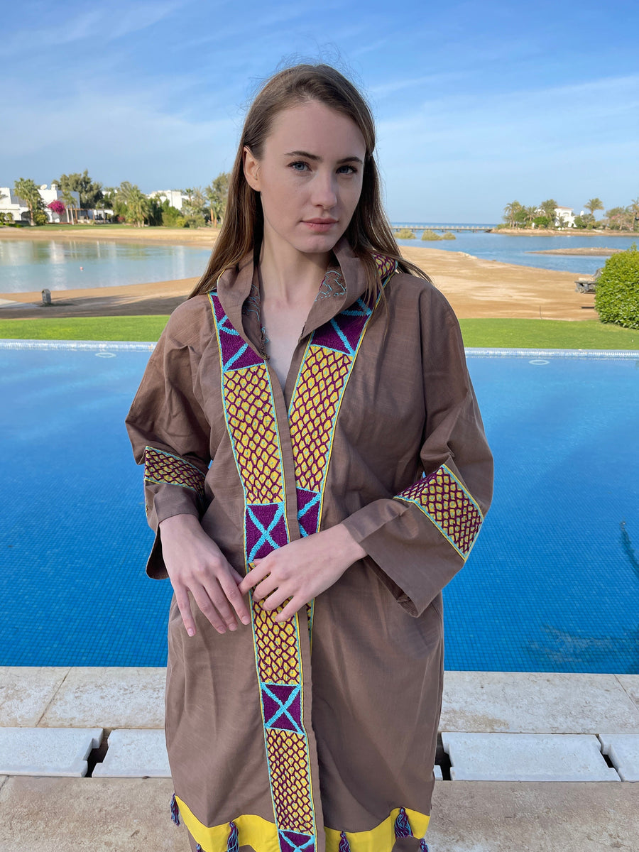 Bedouin hooded hand embroidered Kimono, Summer Linen embroidered coat, Bohemian winter Kimono, Long coat, Siwa Kimono, Linen cloak