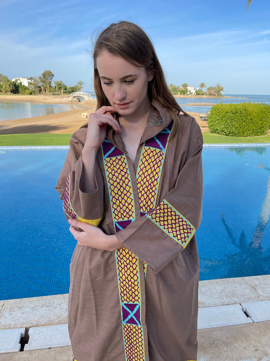 Bedouin hooded hand embroidered Kimono, Summer Linen embroidered coat, Bohemian winter Kimono, Long coat, Siwa Kimono, Linen cloak