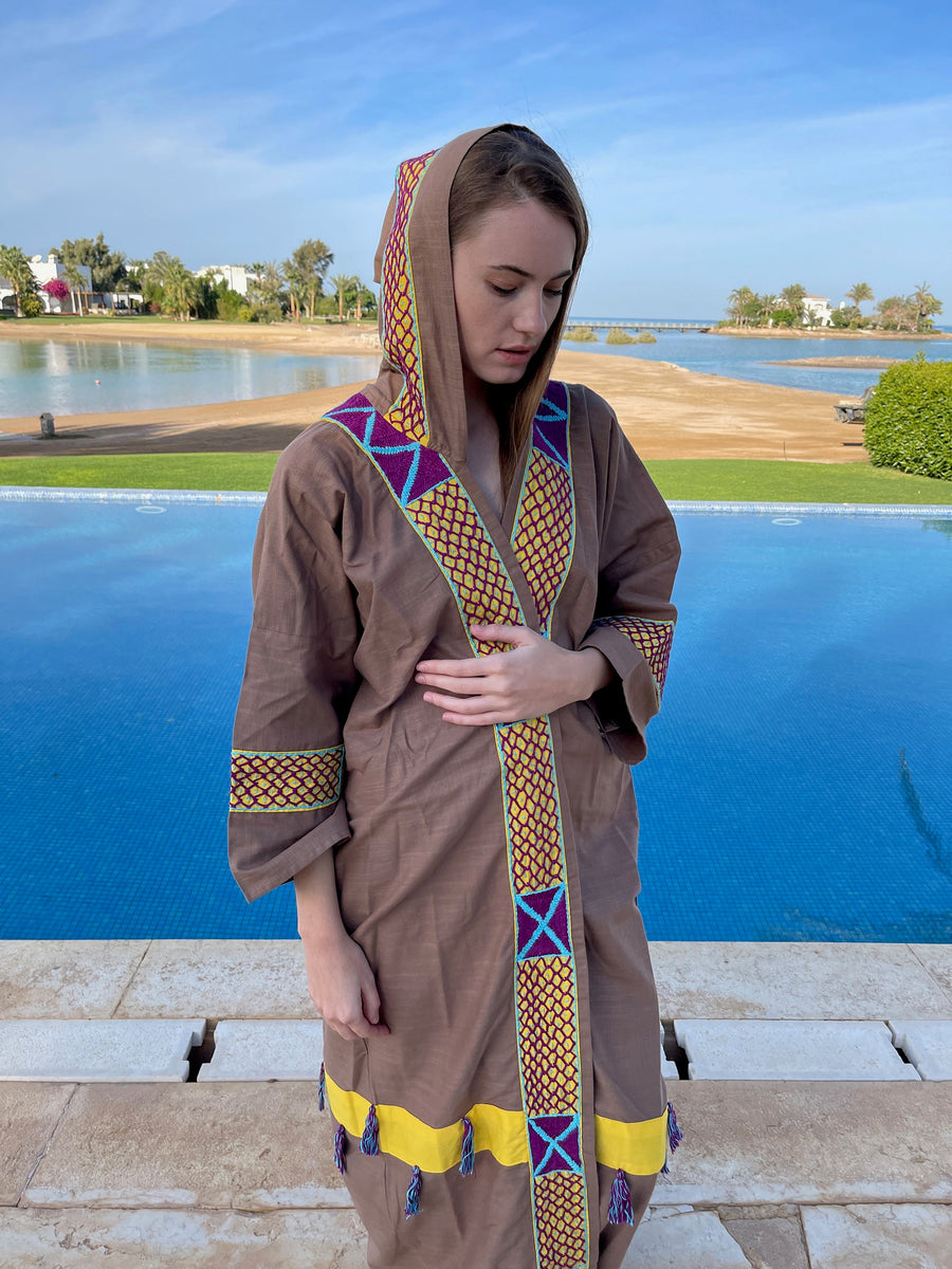 Bedouin hooded hand embroidered Kimono, Summer Linen embroidered coat, Bohemian winter Kimono, Long coat, Siwa Kimono, Linen cloak