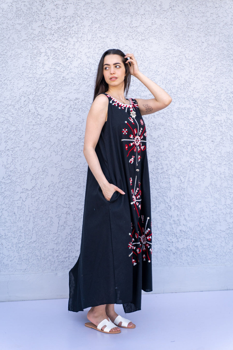 Bohemian Black linen caftan dress, Siwa embroidered kaftan dress, boho caftan, Summer Kaftan, Linen Caftans for women, caftans for women