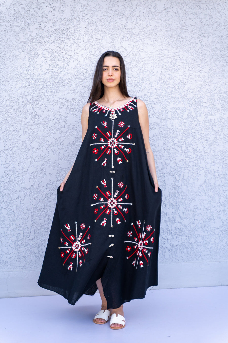 Bohemian Black linen caftan dress, Siwa embroidered kaftan dress, boho caftan, Summer Kaftan, Linen Caftans for women, caftans for women