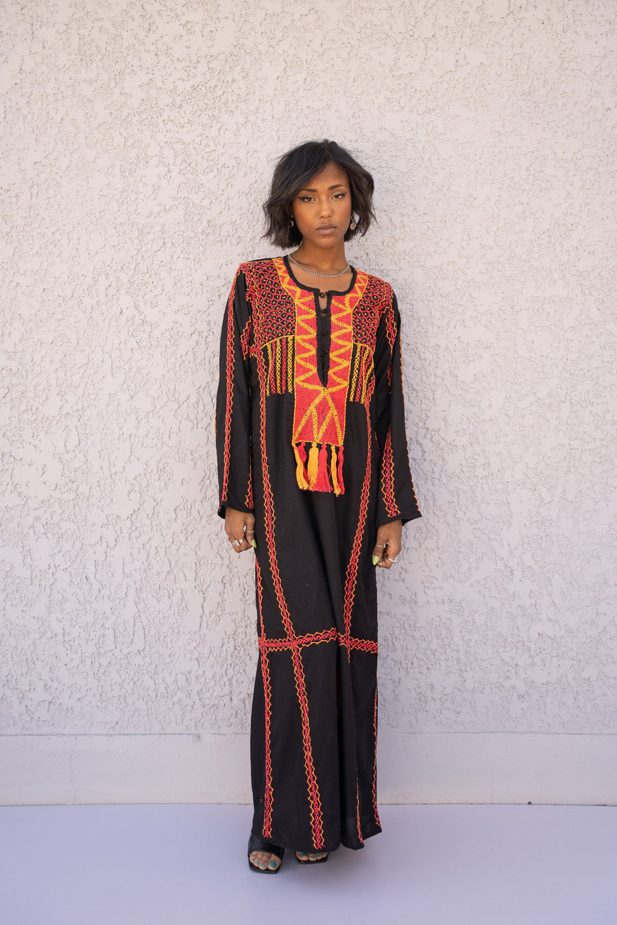 Siwa black embroidered Long Maxi Kaftan, hand embroidered dress, Caftans for women, Egyptian cotton caftan, boho kaftan, kaftans