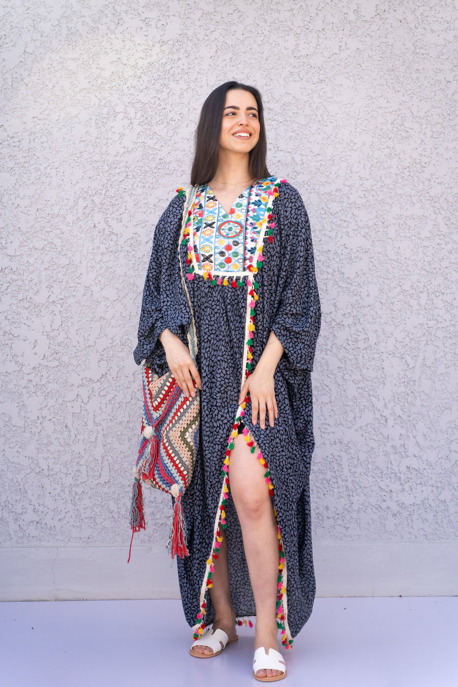 Stunning grey open slit caftan for women, cotton Kaftan dress, Embroidered caftans, Caftans for women, Free size caftan, Plus size kaftan