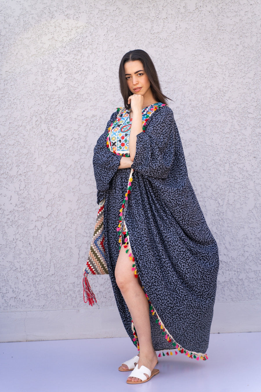 Stunning grey open slit caftan for women, cotton Kaftan dress, Embroidered caftans, Caftans for women, Free size caftan, Plus size kaftan