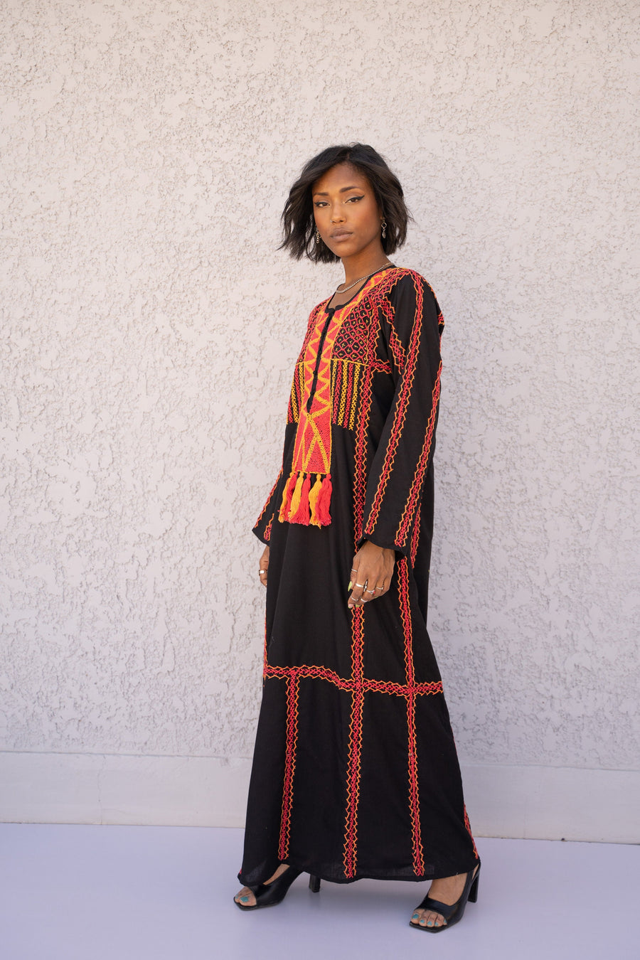 Siwa black embroidered Long Maxi Kaftan, hand embroidered dress, Caftans for women, Egyptian cotton caftan, boho kaftan, kaftans