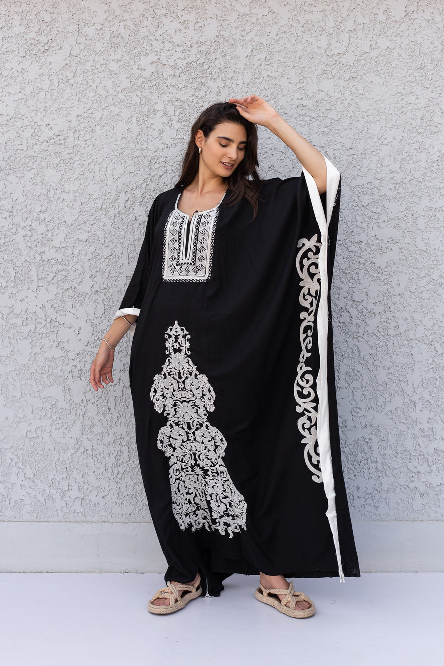 Elegant Black plus size embroidered Kaftan with belt, Loose fit Bohemian Caftan, Cotton Kaftan, Exotic Kaftan, Cotton Caftans for women