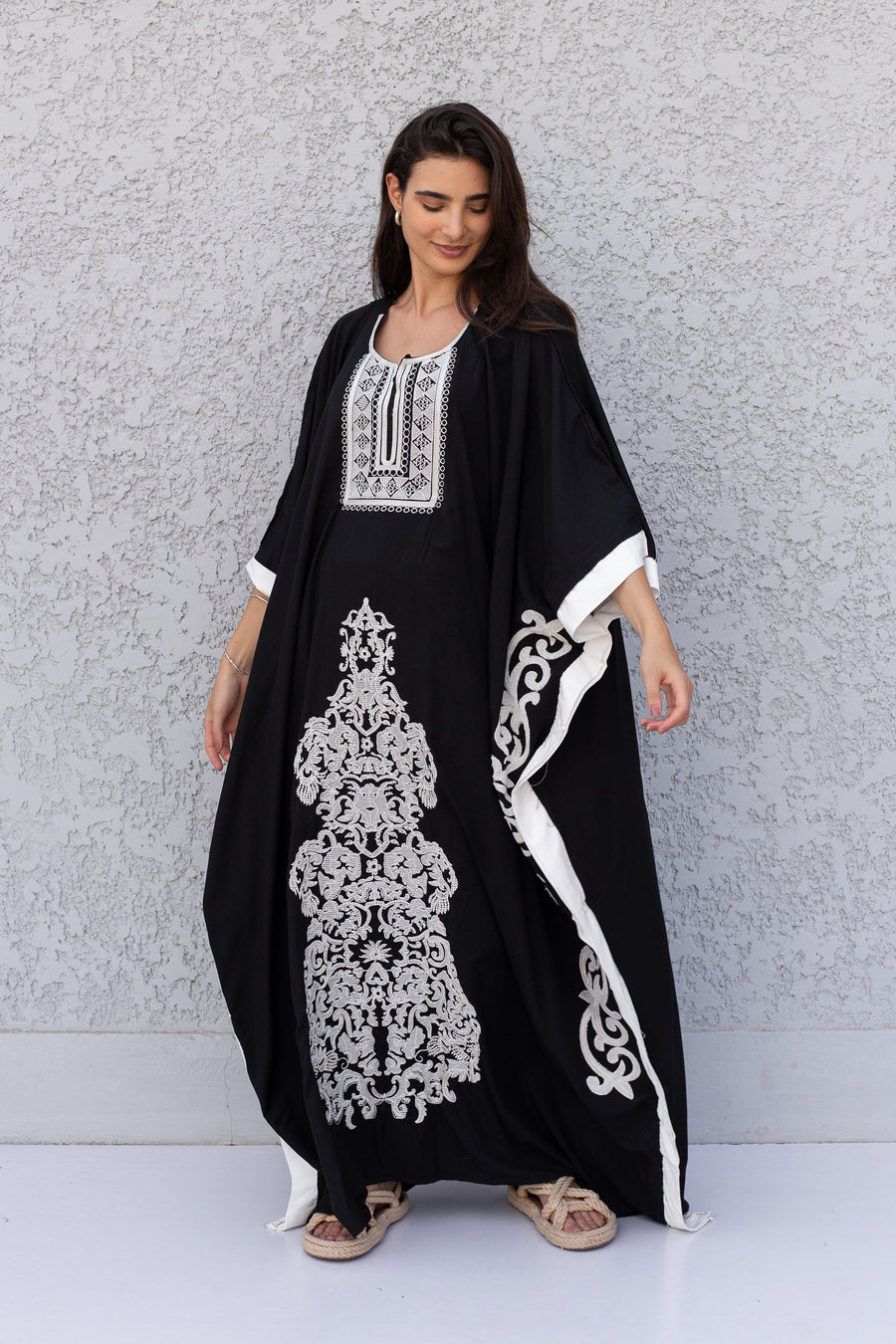 Elegant Black plus size embroidered Kaftan with belt, Loose fit Bohemian Caftan, Cotton Kaftan, Exotic Kaftan, Cotton Caftans for women