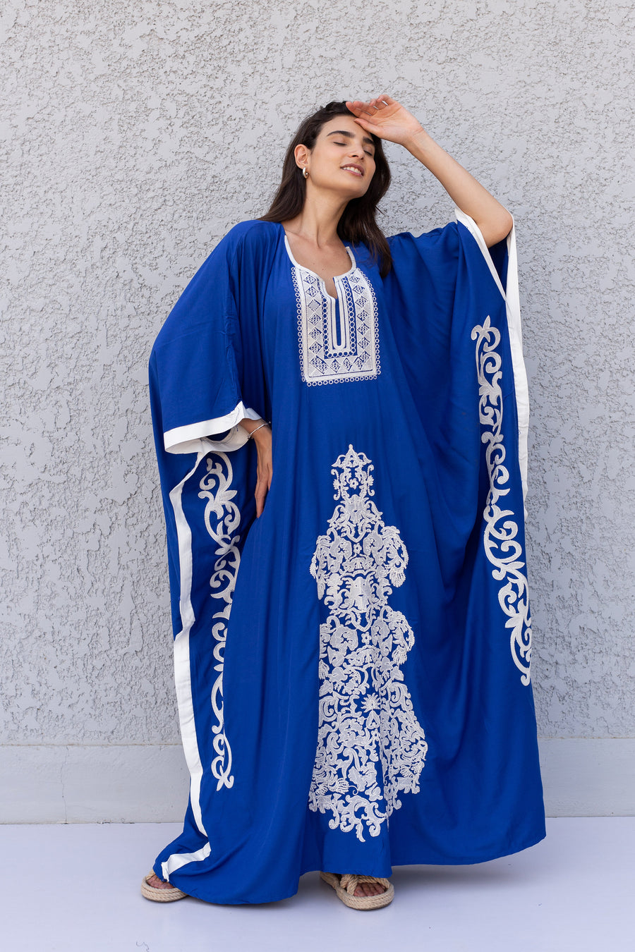 Elegant Blue plus size embroidered Kaftan with belt, Loose fit Bohemian Caftan, Cotton Kaftan, Exotic Kaftan, Cotton Caftans for women