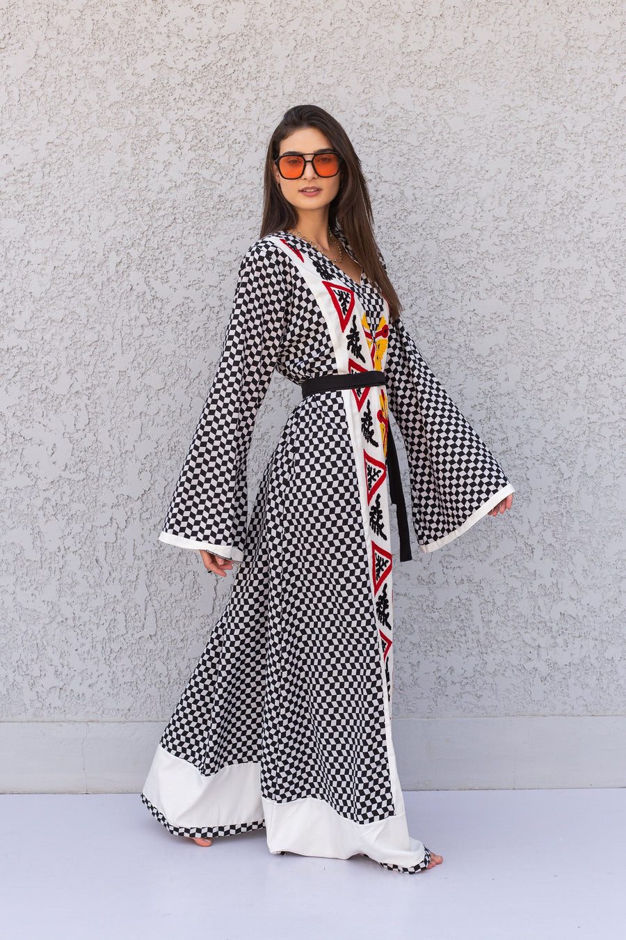 Beautiful Checkered white embroidered Caftan, cotton caftans for women, Kaftans, embroidered Caftan, Caftan maxi dress, Caftans for women