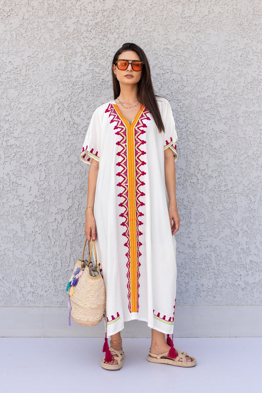 Plus size white cotton embroidered caftan, Cotton caftan, Plus size Kaftan, Free size Bohemian Caftan, Cotton Kaftan, Exotic Kaftan