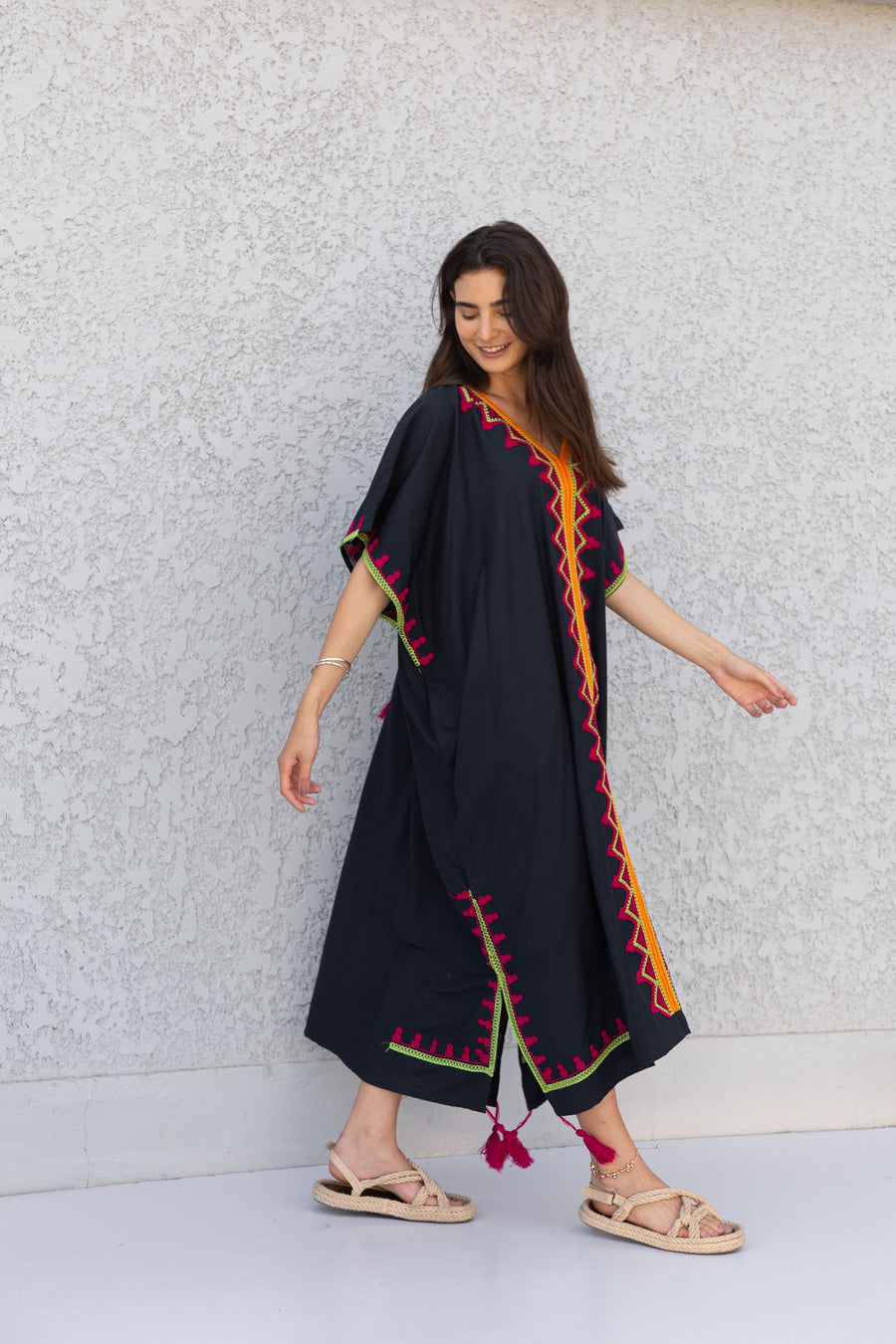 Dark navy blue cotton caftan, Cotton embroidered caftan, Plus size Kaftan, Free size Bohemian Caftan, Cotton Kaftan, Exotic Kaftan