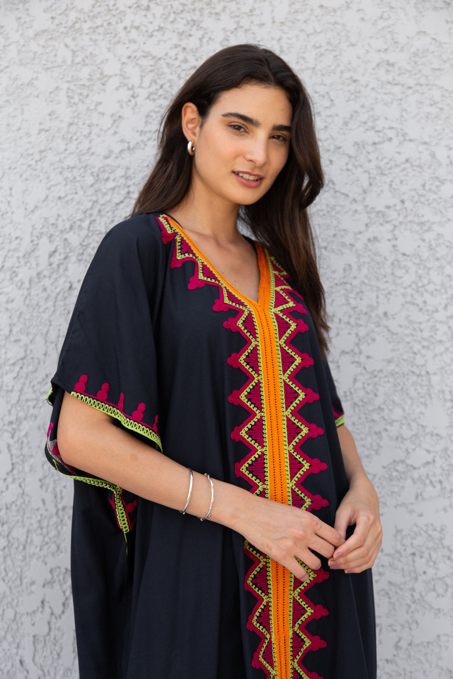 Dark navy blue cotton caftan, Cotton embroidered caftan, Plus size Kaftan, Free size Bohemian Caftan, Cotton Kaftan, Exotic Kaftan