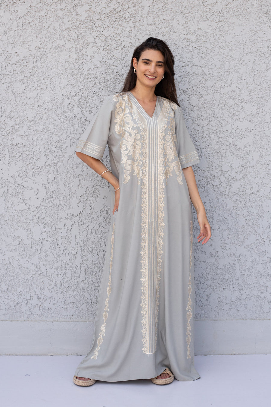 Classy Grey cotton caftan dress, cotton home dress, Bohemian Kaftan maxi dress, Elegant evening gown, dinner Kaftan, Egyptian cotton