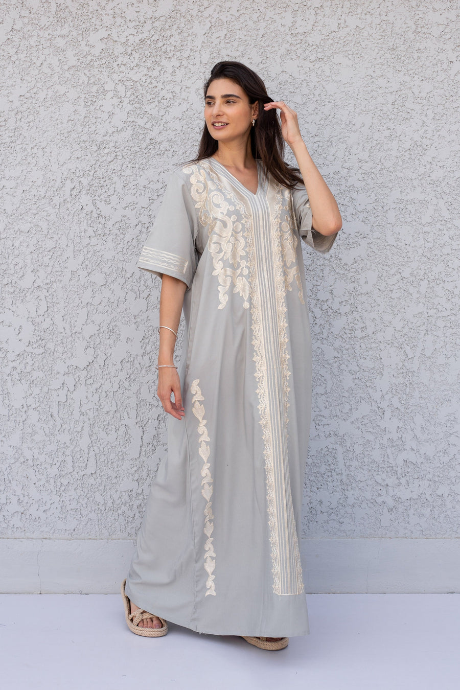 Classy Grey cotton caftan dress, cotton home dress, Bohemian Kaftan maxi dress, Elegant evening gown, dinner Kaftan, Egyptian cotton