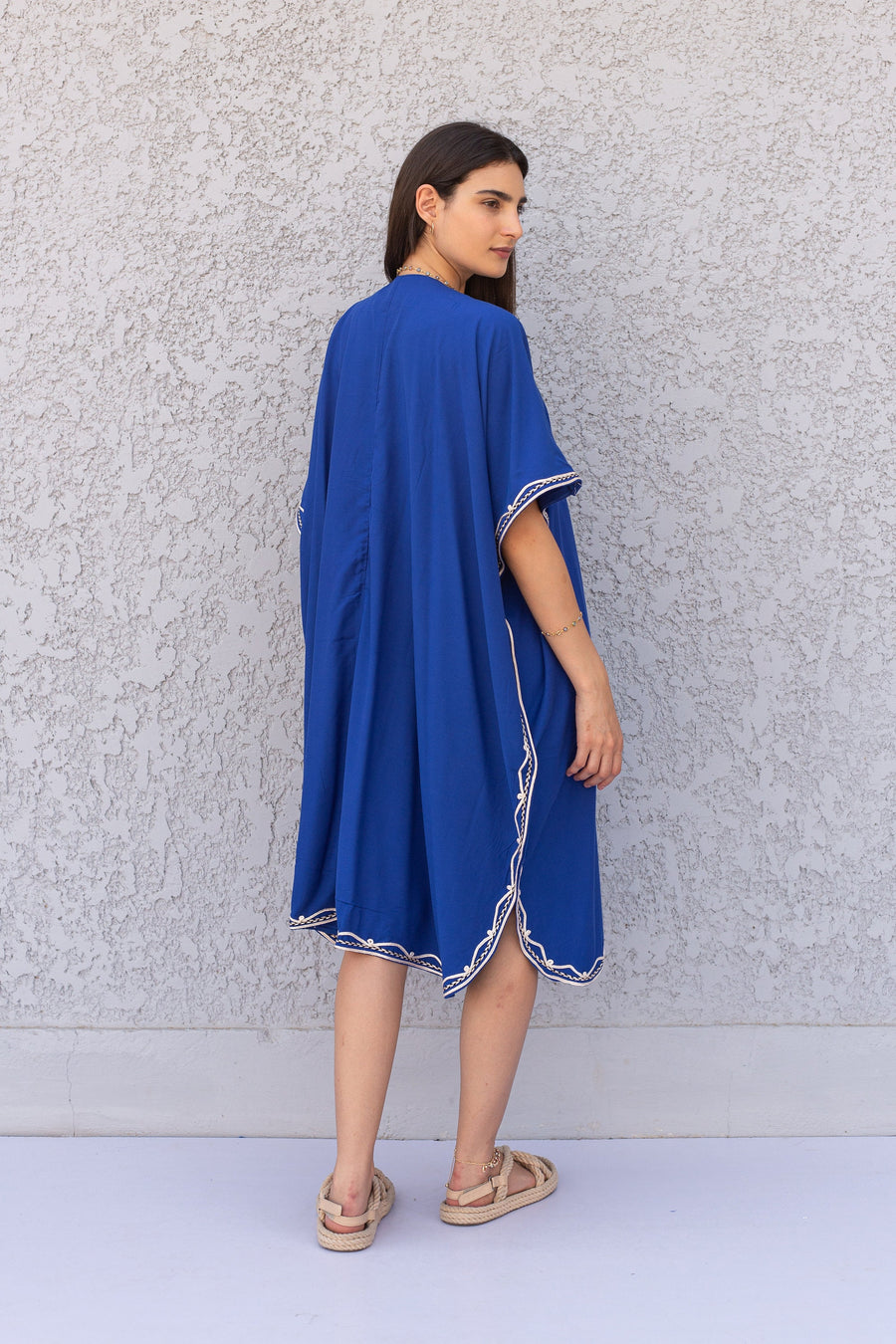 Elegant blue embroidered tunic dress, Classy Boho moroccan tunic dress, Cotton Kaftan tunic, Elegant Kaftan, Cotton Caftans for women